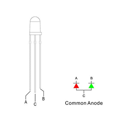 100pcs 5mm Red & Green Bi-Color LED Diodes Common Anode Clear Round Lens +200pcs Resistors (for DC 6-12V) Included, Bright Bulb Lamps Light Emitting Diode - color: [13] Red&green (Common Anode) / 100pcs, style: [B] 5mm Constant Light