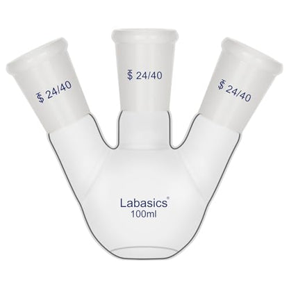 Labasics Borosilicate Glass 3 Neck Flat Bottom Boiling Flask with 24/40 Joints, for Lab Experiments, Distillation and Reflux Systems, 100ml - size: 100 ml