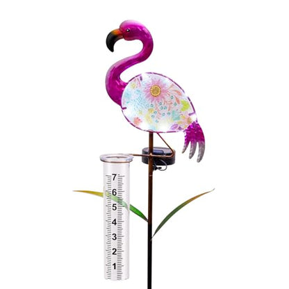 42" Flamingo Rain Gauge Outdoor, Solar Rain Gauges with White LED Lights - color: Pink - Flamingo