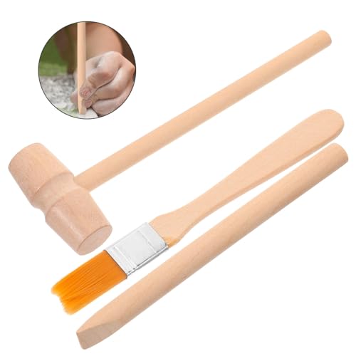 BESTonZON Dinosaur Excavation Toy Kit for Kids 12 Wooden Hammers 3 Chisels 3 Brushes Stem Science Learning Tools for Digging Blocks and Pretend Play 5.51 X 1.57 X 3.14 in