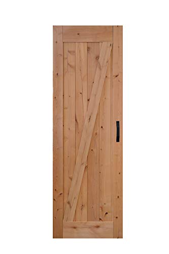 LUBANN 28 in. x 84 in. Urban Style Framed Z-Brace Barn Door Unfinished Hardwood Knotty Alder Solid Wood Dissembled Barn Door Slab with Hardware - size: 28X84 Z Brace