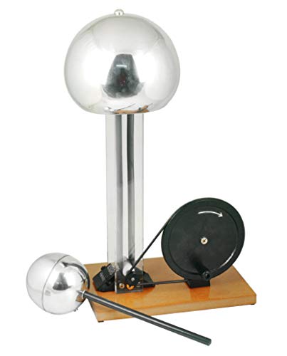 EISCO Hand Crank Van De Graaff Generator, 9.8" Sphere - Up to 100,000 Volts - Includes Assembled Base, Discharge Wand & Grounding Wire - 24" Tall