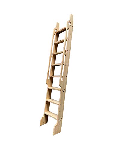 DIYHD 87" Solid Knotty Pine Wood Sliding Library Ladder with Handrails - color: Niu#2, size: Height 87"