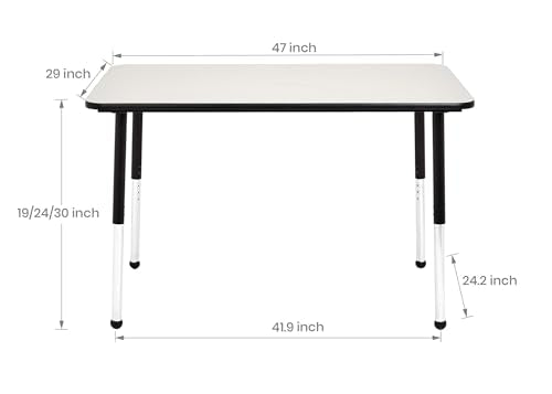Amazon Basics Adjustable Height Rectangular Classroom Activity Table, Writing Desk for School and Home, Grey Top/Black Edge, 47" W x 29" L x 30" H