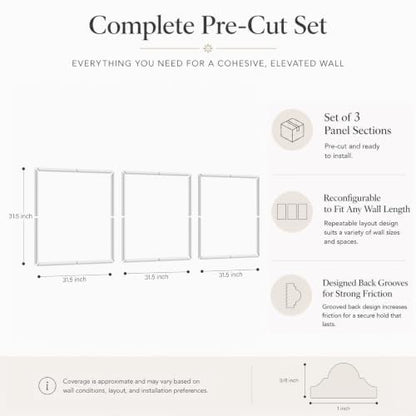 Pre-Cut Paintable Wall Molding Kit, 3 Set Accent Wall Panels (31.5"x 31.5") - size: 31.5"x 31.5"