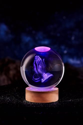 3D Hands Crystal Ball Lamp with Remote Control, 3.15 inch Prayer Crystal Night Light with Wooden Base 16 Colors Change, Glass Pray Figurine Lamp Gift for Girls Boys Wife Mom (Hands) - color: Hands