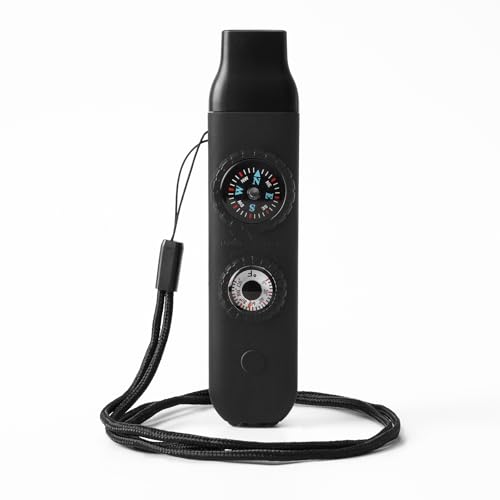 Emergency Survival Safety Whistle，Whistle for Kids with Lanyard,Compass,Thermometer,Ideal for Kayaking, Boating, Hiking, Camping, Climbing - color: Black Whistle