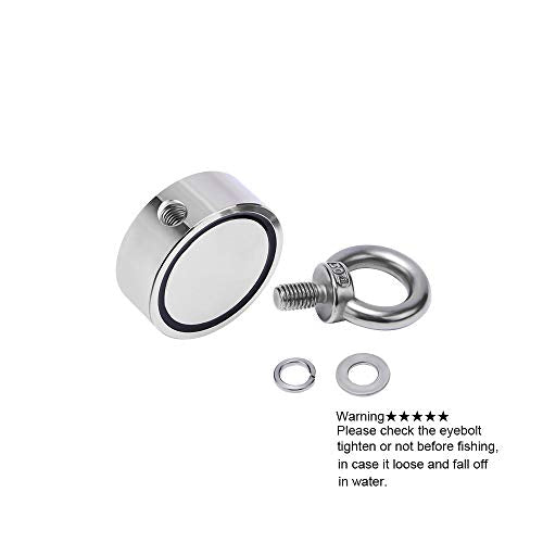 Double Sided Neodymium Magnet Fishing Kit with 480lbs Strength and Eyebolt for River Lake Hunting Indoor Outdoor (1.8in Dia) - style: LNM48-3