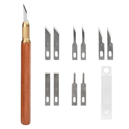 TOOLCOOL Precision Craft Knife Exacto Knife Hobby Knife Set Wooden Handle With 10 Pcs SK5 Steel Blades And Blade Cover For Carving Modeling Scrapbooking Stencil And Art Projects