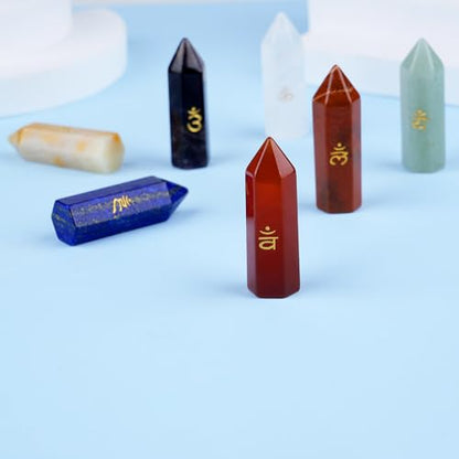 TGS Gems 7pcs Chakra Tower Crystal Stones Natural Reiki Healing Crystals Gemstones with Engraved Chakra Symbol Chakra Stone Kit for Meditation Crystal - color: Ckl-ljz