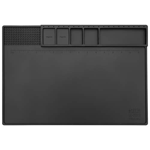 HengTianMei-202 Black Magnetic Repair Work Mat Heat Resistant 932°F, Silicone Soldering Mat Expand Work Area for Soldering, Electronics, BGA, Soldering Station, Computer Repair Etc 17" * 12" - size: HTM-202