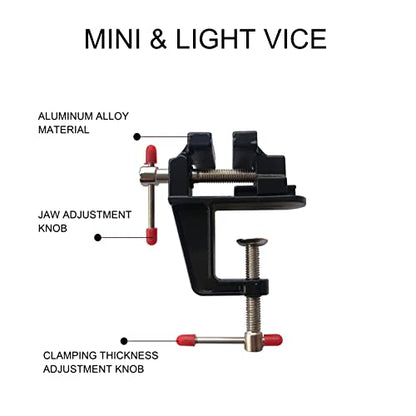 Mini Table Clamp, Small Bench Vice for Jewelers Hobby Clamps Craft Repair Tool Portable Work Bench Vise (mini) (BLACK, MINI 1.4 INCH)
