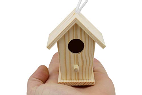 Creative Hobbies 12-Pack of Mini Wooden Bird Houses to Paint, with Hanging Cords, Unfinished DIY Design Your Own Great for Crafts, Weddings, Bible Camp and More!