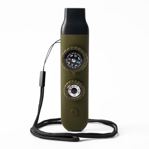 Emergency Survival Safety Whistle，Whistle for Kids with Lanyard,Compass,Thermometer,Ideal for Kayaking, Boating, Hiking, Camping, Climbing - color: Army Green Whistle