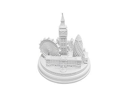 London City Skyline 3D Model Round Matte White 5 1/2 inches