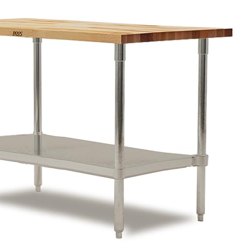 John Boos Maple Wood Top Work Table with Adjustable Lower Shelf, 60 x 30 x 1.5 - size: 60"L x 30"W x 36" H, style: Steel Base