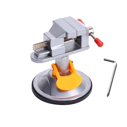 Mini Vise Clamp, Small Table Top Bench Vise with 360° Swivel Suction Base for Jewelry Making, Soldering, Watch Repair and Crafts(3.54x2.95x2.95 in, Silver) - color: Silver, size: 86MM