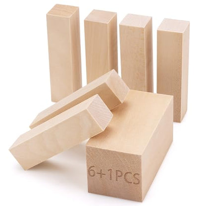 7 Pcs Basswood Carving Blocks, Soft Whittling Wood for Crafts & Beginners
