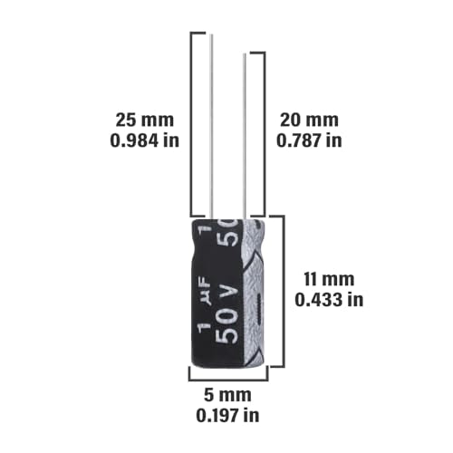 1uF 50V 5x11mm Electrolytic Capacitor 1 UF MFD 50 Volt 0.2x0.43in Aluminum Capacitors (Pack of 15) - style: 1uF 50V 5x11MM