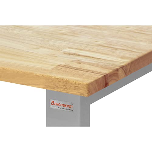 Table & Workbench: 1" Thick Solid Wood Oiled Butcher Block Top, Height Adjustable 24" D x 48" L x 30" - 36" H - by BenchPro - size: 24" D x 48" L, style: Hardwood Butcherblock