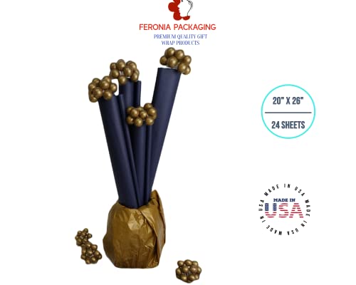 Navy Blue Tissue Paper Squares, Bulk 24 Sheets, Premium Gift Wrap and Art Supplies for Birthdays, Holidays, or Presents by Feronia packaging, Large 20 Inch x 26 Inch - color: NavyBlue