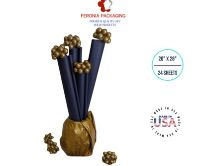 Navy Blue Tissue Paper Squares, Bulk 24 Sheets, Premium Gift Wrap and Art Supplies for Birthdays, Holidays, or Presents by Feronia packaging, Large 20 Inch x 26 Inch - color: NavyBlue