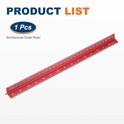 HARFINGTON Architectural Scale Ruler 12" Metric Aluminum Alloy Red - color: Red, size: 12 Inch