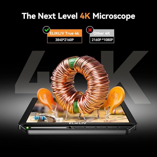 Elikliv EM4K 4K Coin Digital Microscope, 8" 52MP HDMI Soldering Microscopes