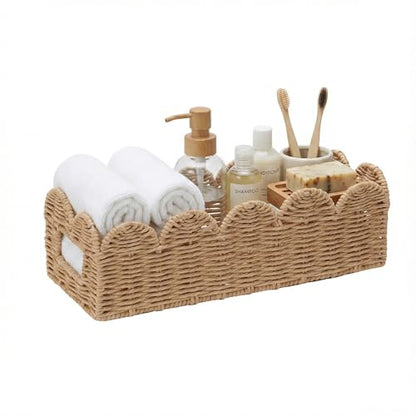 Natural Scalloped Basket, Toilet Tank Tray, Back of Toilet - color: Khaki