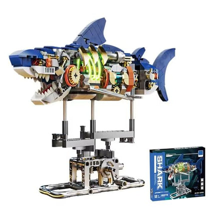 Mechanical Shark Building Set for Boys 12-20 with LED Light and Display Stand, 687 PCS Rotatable Function Sea Animal STEM Toy, Home Decor Gift Adults Teens Kids Boys Ages