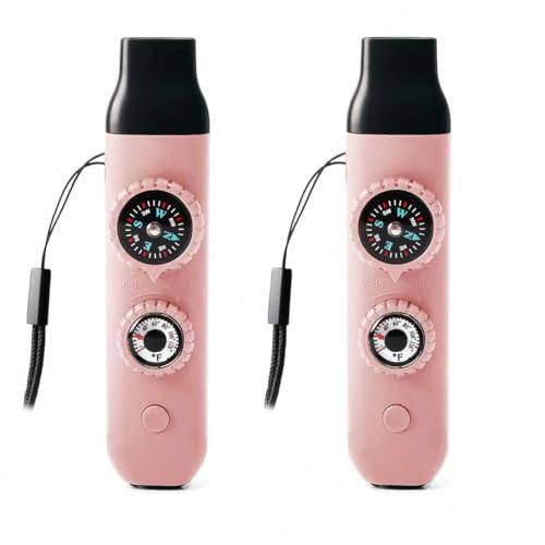 Emergency Survival Safety Whistle，Whistle for Kids with Lanyard,Compass,Thermometer,Ideal for Kayaking, Boating, Hiking, Camping, Climbing - color: Light Pink 2pcs