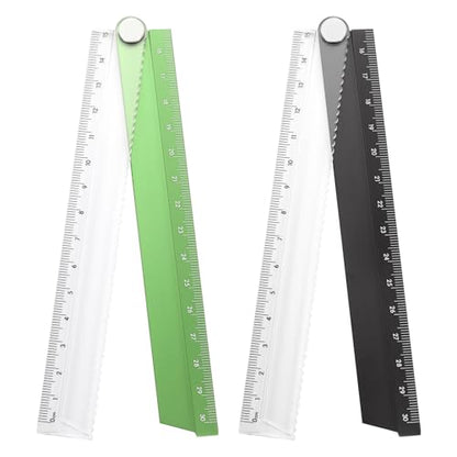 HARFINGTON 2pcs Folding Straight Ruler 30cm Metric Aluminum Alloy Protractor Foldable Angle Ruler Geometric Measuring Tool for Architects Artists Office, Green/Black - color: Green/Black