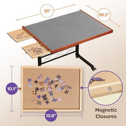 JoyBerri Jigsaw Puzzle Table with Drawers – Adjustable Height, All Ages - style: Gray