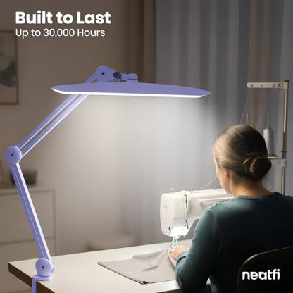 Neatfi XL 2200 Lumens 24W LED Desk Lamp – Shadow-Free Task Lighting | 4-Level Dimming | Home Office & Crafts Use | 20-Inch Wide Head (Lavender, Non-CCT with Clamp) - color: Lavender, size: Non-CCT with Clamp