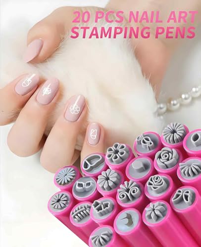 20 PCS Nail Art Stamp Pen, Diy Sellos Artesanales Para Uñas for Women Girls