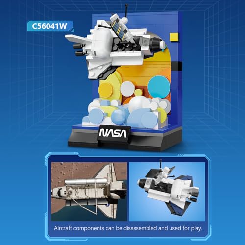 CaDA C56041W Space Shuttle Building Block Model, Space Exploration Series with Nassa Logo Display Base, White Spacecraft Creative Assembly Toy, Science and Education Collectible Ornaments 250 Pieces - color: C56041w