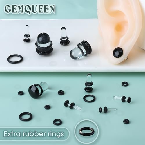 GEMQUEEN 24 Pcs 0.5mm Increments Glass Ear Stretching Kit Hypoallergenic - color: Black, size: 20pcs|1.6mm-12mm(14g-1/2''), not 0.5mm increments