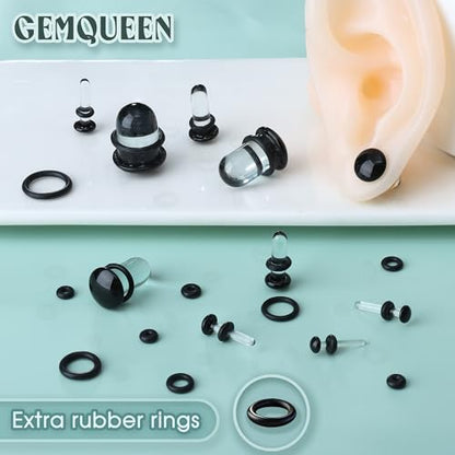 GEMQUEEN 24 Pcs 0.5mm Increments Glass Ear Stretching Kit Hypoallergenic - color: Black, size: 20pcs|1.6mm-12mm(14g-1/2''), not 0.5mm increments