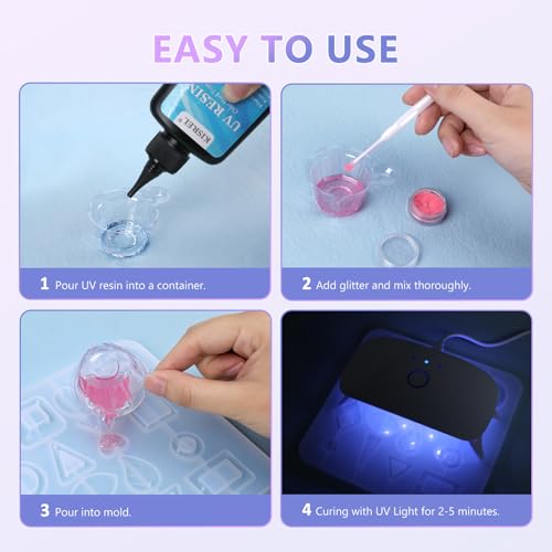 KISREL 200g UV Resin Kit with Light and Molds, Big 22 LED Beads Resin Kit - size: UV200g+22Lamp Beads