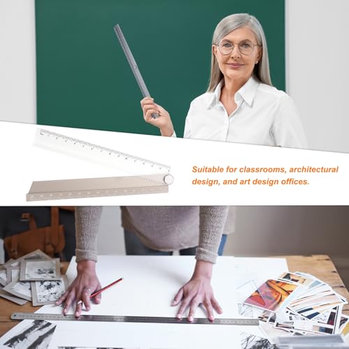 HARFINGTON Folding and Straight Ruler Kit 30/15cm Metric Aluminum Alloy Plastic Protractor Foldable Angle Ruler for Home Classroom Office, Gold - color: Clear-Gold