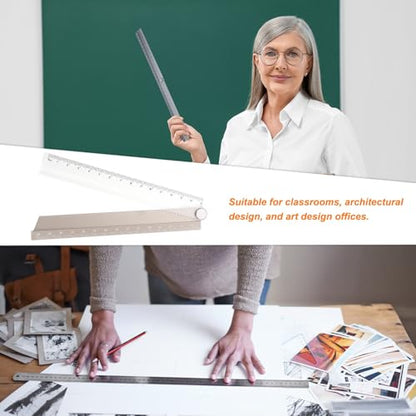 HARFINGTON Folding and Straight Ruler Kit 30/15cm Metric Aluminum Alloy Plastic Protractor Foldable Angle Ruler for Home Classroom Office, Gold - color: Clear-Gold