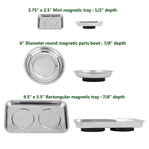 VASTOOLS Magnetic Tray Holder 3pc,for Socket Screw Nuts Bolts Metal Parts,Extra Strong Magnet,Thickened Tray,Stainless Steel - style: Tray & Bowl 3pc