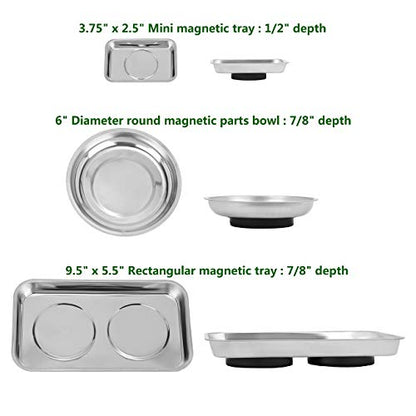 VASTOOLS Magnetic Tray Holder 3pc,for Socket Screw Nuts Bolts Metal Parts,Extra Strong Magnet,Thickened Tray,Stainless Steel - style: Tray & Bowl 3pc