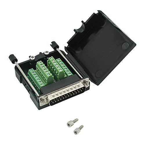 DB25 Breakout Board Solder-Free Male Adapter 25-pin Port Adapter to Terminal Connector Signal Module Long Bolts and Nuts with case