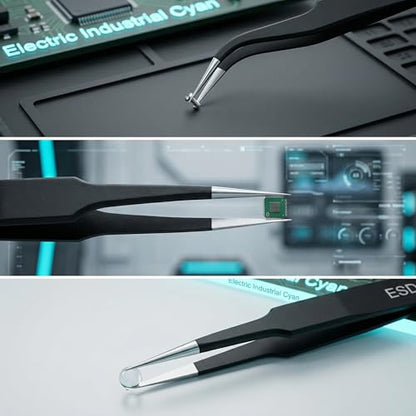 6-Piece ESD Precision Tweezers Set, Stainless Steel Fine Tip for PCB Repair