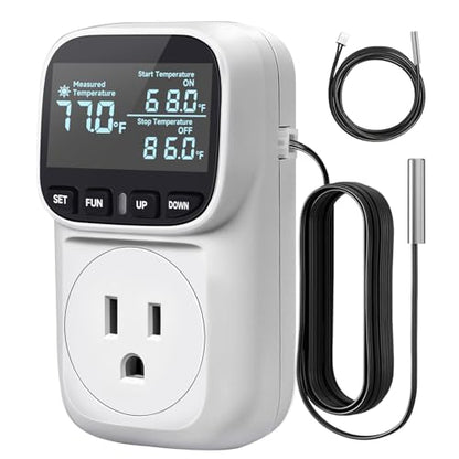 Temperature Controller Digital Timer Thermostat Outlet Plug, -40°F~210°F