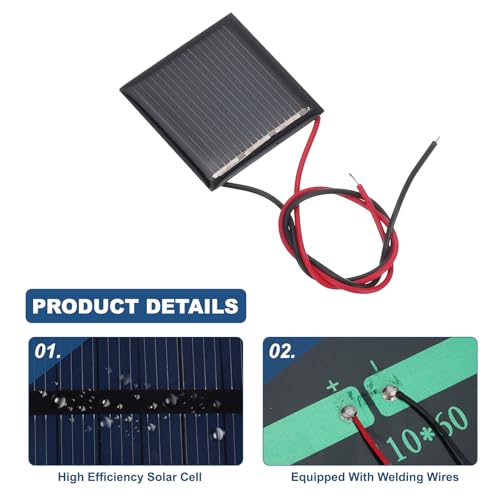 MECCANIXITY 5 Pcs 1.5V 0.09W 60mA Mini Solar Panels, Small Polycrystalline Solar Cell Panel with 2 Cable for DIY Electric Toy Materials Kits Charger, 30mm x 30mm - style: 1.5V 0.09W 60mA