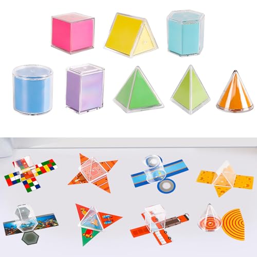 8 Pieces Geometric Models 3D Shapes & 2D Folding Nets Multicolored Removable Educational Leaning for Classroom Homeschool