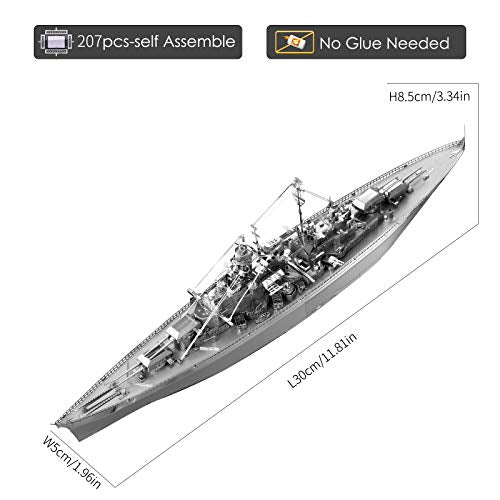 Piececool 3D Metal Puzzles for Adults Metal Watercraft Model Kits, Bismarck Battleship 3D Model Kits for Teenagers DIY Stress Relief, Great Birthday Gift -207 Pcs - color: Bismarck