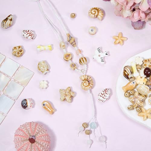 Bisque Ceramic Beads for Jewelry Making, 50Pcs - color: Bisque